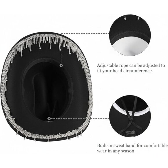 Rhinestone Cowboy Hat Felt Accessories Set Women Western Bling Jewelry main image 8